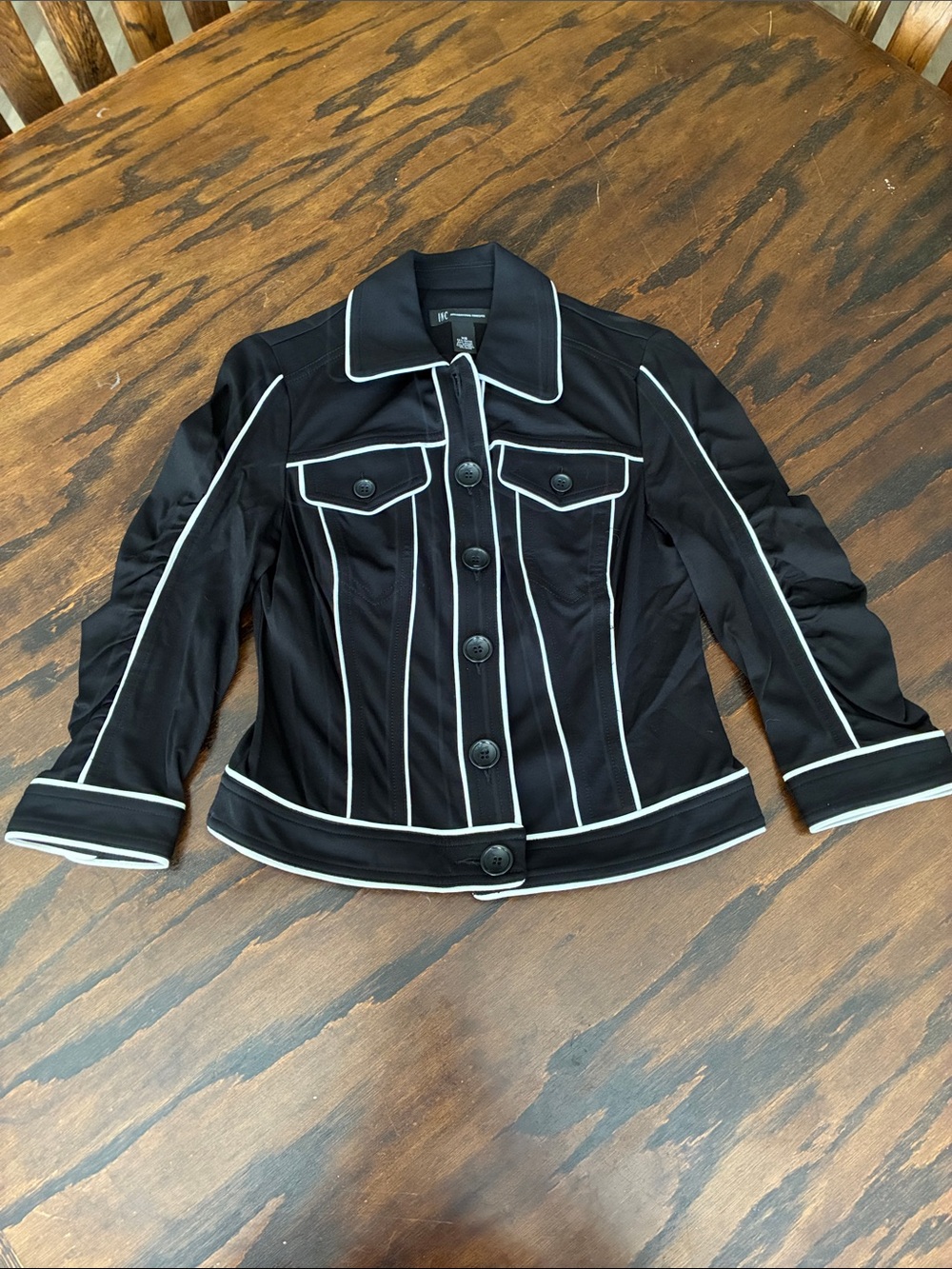INC International Concepts Black Jacket with White Piping